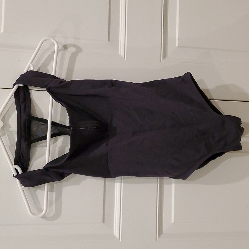 Women Natalie Dancewear Black Tank Racerback Dance Leotard Size M Zip Front